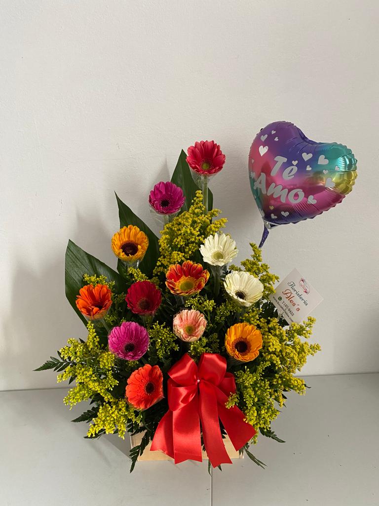 F14-00] Arreglo primaveral gerberas + Globo - Floristeria Ales's